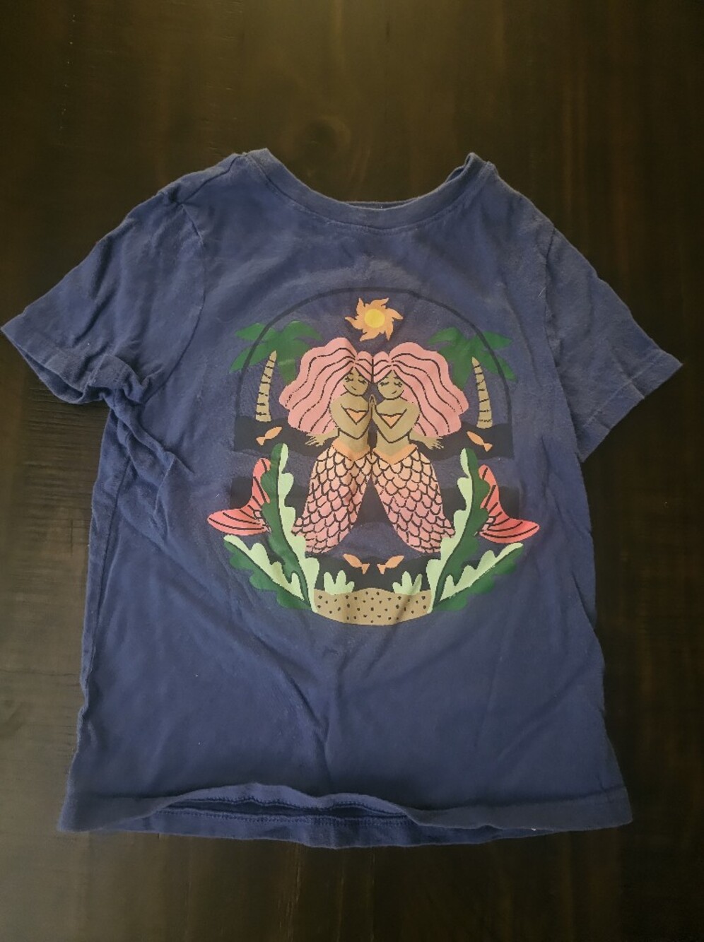 Old Navy Navy Short Sleeve Tee with Twin Mermaid Graphic